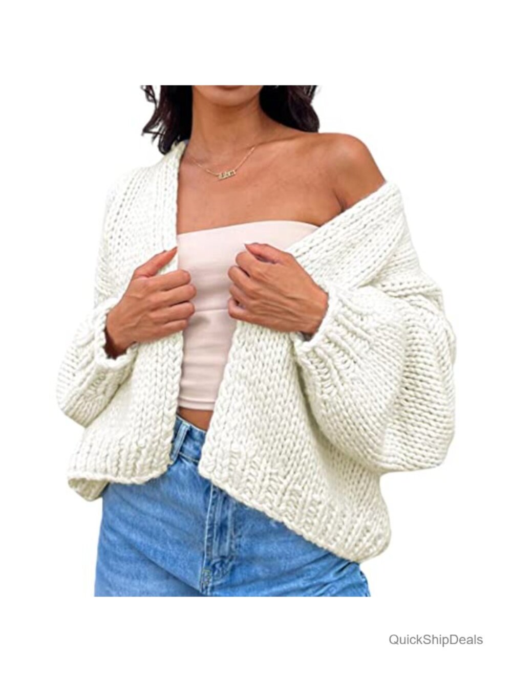 Chunky Crochet Knit Cardigan Women Long Sleeve Open Front Oversized Cable